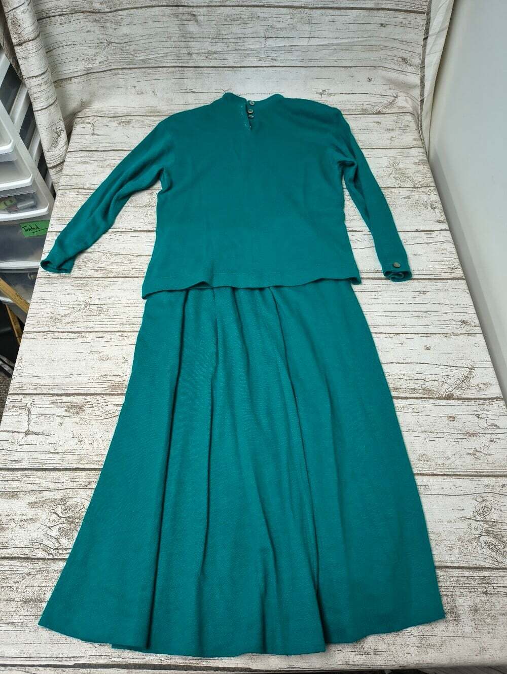 Vintage Liz Claiborne Teal Wool 2 Piece Skirt And Top Size 4